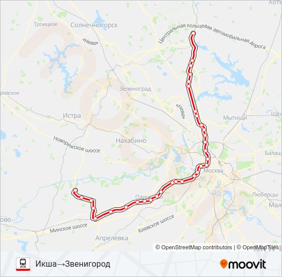 Поезд БЕЛОРУССКОЕ НАПРАВЛЕНИЕ: карта маршрута