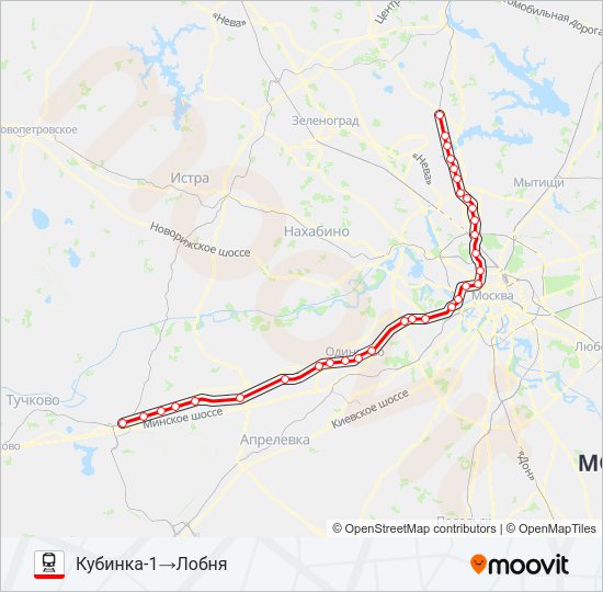 Поезд БЕЛОРУССКОЕ НАПРАВЛЕНИЕ: карта маршрута
