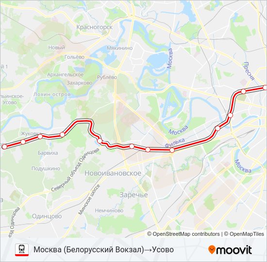 Поезд БЕЛОРУССКОЕ НАПРАВЛЕНИЕ: карта маршрута