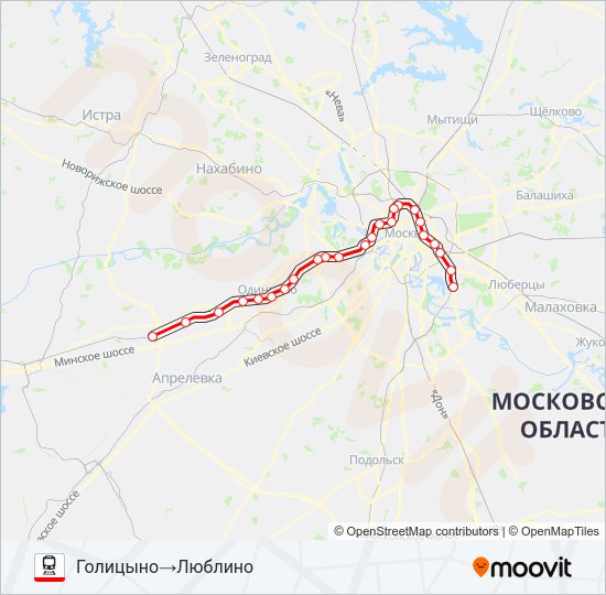 Поезд БЕЛОРУССКОЕ НАПРАВЛЕНИЕ: карта маршрута