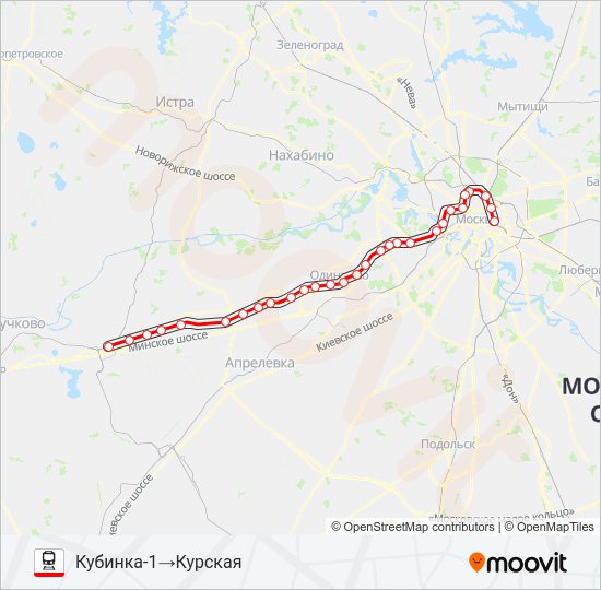 Поезд БЕЛОРУССКОЕ НАПРАВЛЕНИЕ: карта маршрута