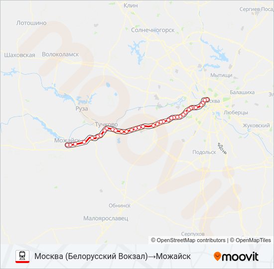 Поезд БЕЛОРУССКОЕ НАПРАВЛЕНИЕ: карта маршрута