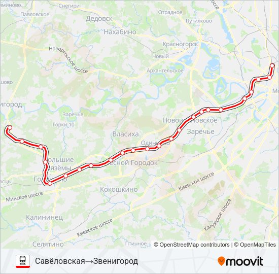 Поезд БЕЛОРУССКОЕ НАПРАВЛЕНИЕ: карта маршрута