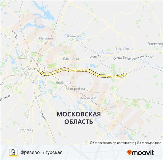 Поезд ГОРЬКОВСКОЕ НАПРАВЛЕНИЕ: карта маршрута