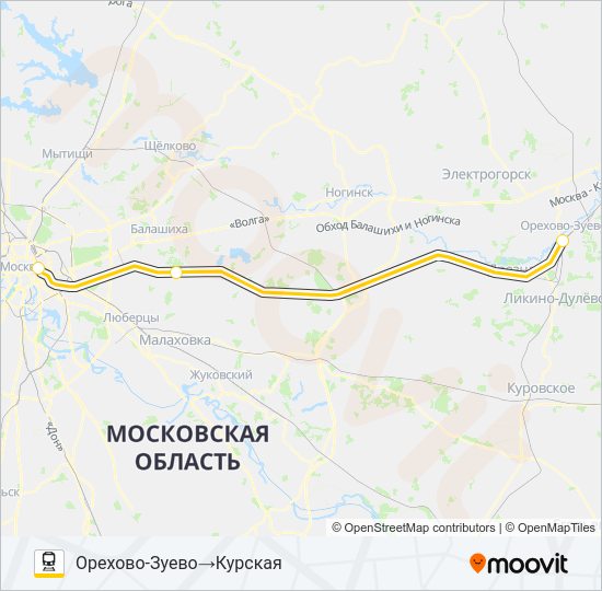 Поезд ГОРЬКОВСКОЕ НАПРАВЛЕНИЕ: карта маршрута
