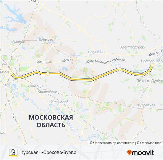 Поезд ГОРЬКОВСКОЕ НАПРАВЛЕНИЕ: карта маршрута