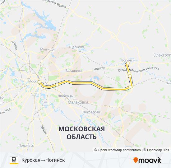 Поезд ГОРЬКОВСКОЕ НАПРАВЛЕНИЕ: карта маршрута