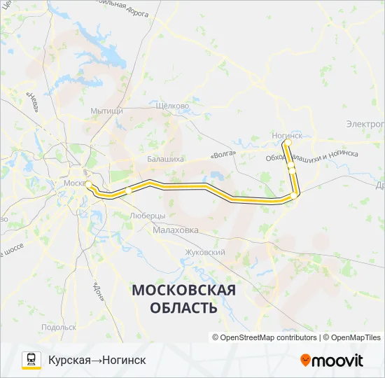 Поезд ГОРЬКОВСКОЕ НАПРАВЛЕНИЕ: карта маршрута