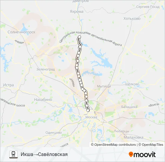 Поезд САВЕЛОВСКОЕ НАПРАВЛЕНИЕ: карта маршрута