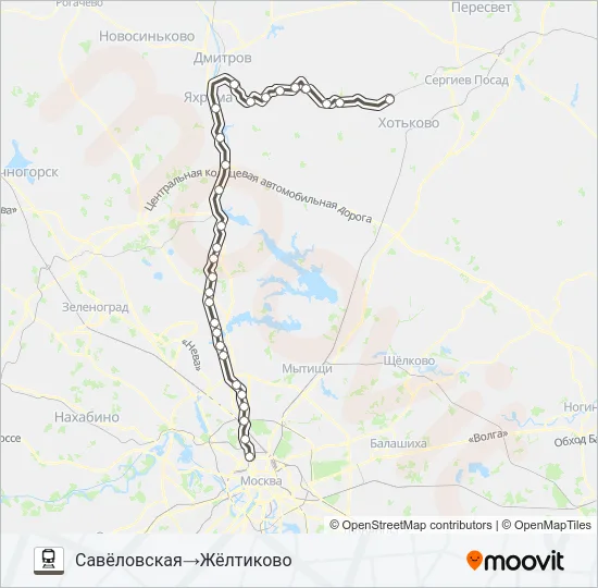 Поезд САВЕЛОВСКОЕ НАПРАВЛЕНИЕ: карта маршрута