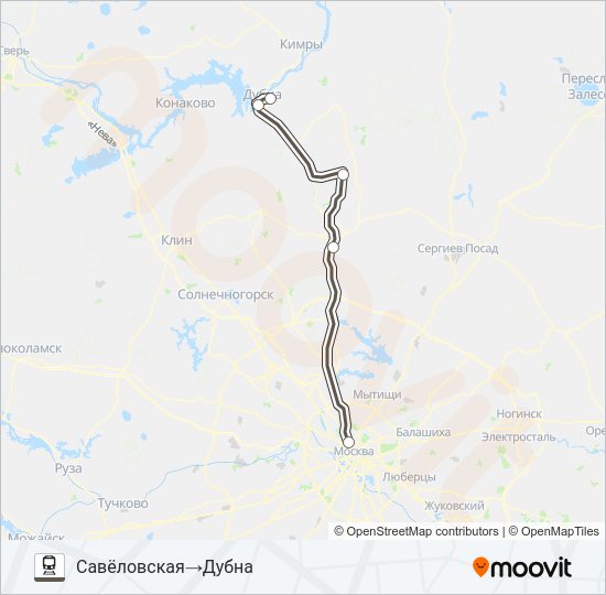 Поезд САВЕЛОВСКОЕ НАПРАВЛЕНИЕ: карта маршрута