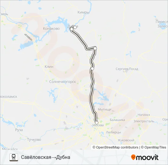 Поезд САВЕЛОВСКОЕ НАПРАВЛЕНИЕ: карта маршрута