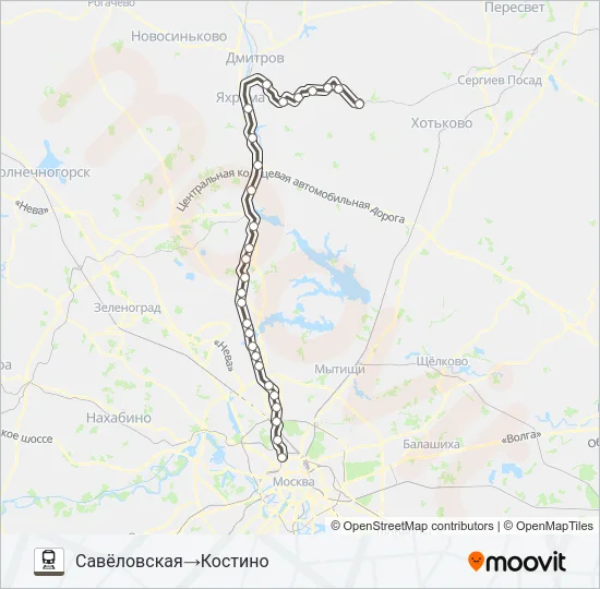 Поезд САВЕЛОВСКОЕ НАПРАВЛЕНИЕ: карта маршрута