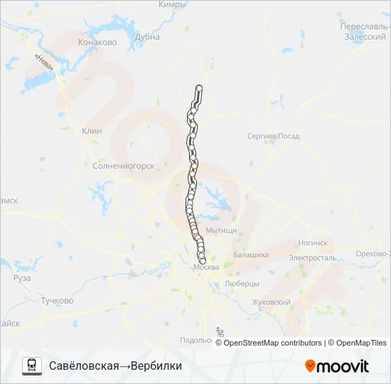 Поезд САВЕЛОВСКОЕ НАПРАВЛЕНИЕ: карта маршрута