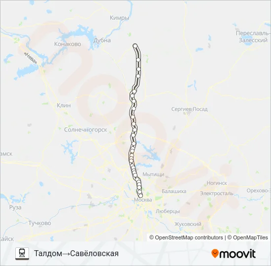 Поезд САВЕЛОВСКОЕ НАПРАВЛЕНИЕ: карта маршрута