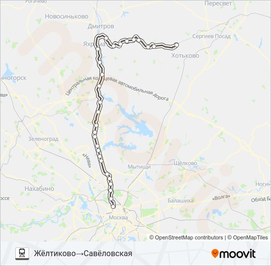 Поезд САВЕЛОВСКОЕ НАПРАВЛЕНИЕ: карта маршрута