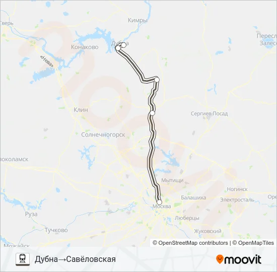 Поезд САВЕЛОВСКОЕ НАПРАВЛЕНИЕ: карта маршрута