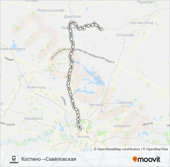 Поезд САВЕЛОВСКОЕ НАПРАВЛЕНИЕ: карта маршрута
