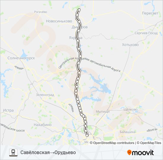 Поезд САВЕЛОВСКОЕ НАПРАВЛЕНИЕ: карта маршрута