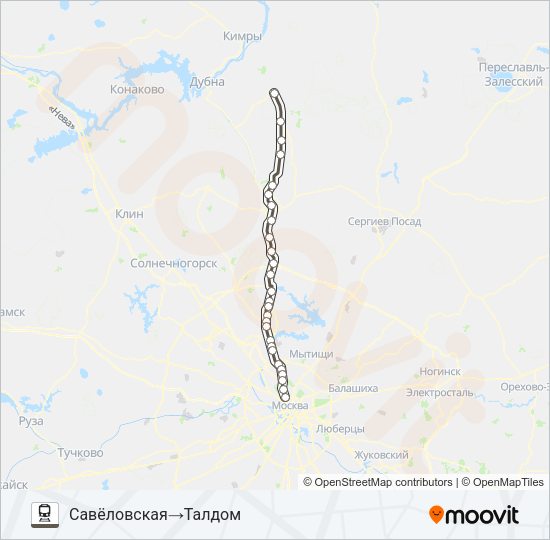 Поезд САВЕЛОВСКОЕ НАПРАВЛЕНИЕ: карта маршрута