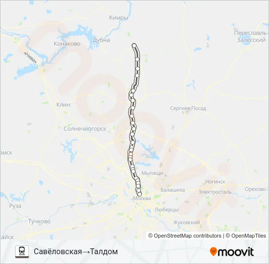 Поезд САВЕЛОВСКОЕ НАПРАВЛЕНИЕ: карта маршрута