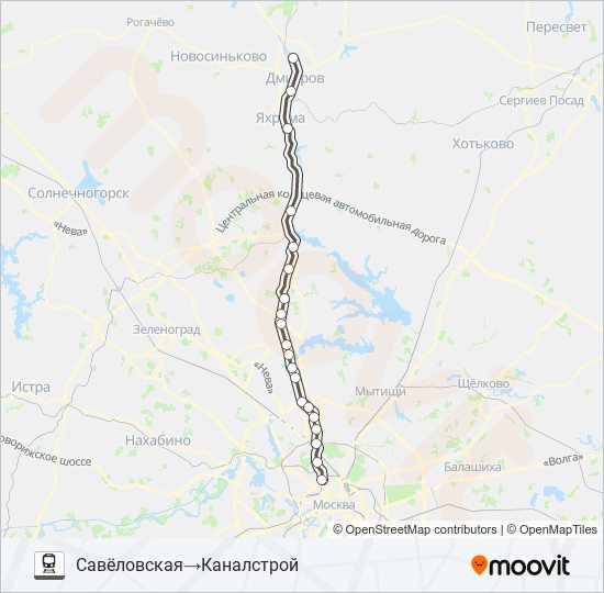 Поезд САВЕЛОВСКОЕ НАПРАВЛЕНИЕ: карта маршрута