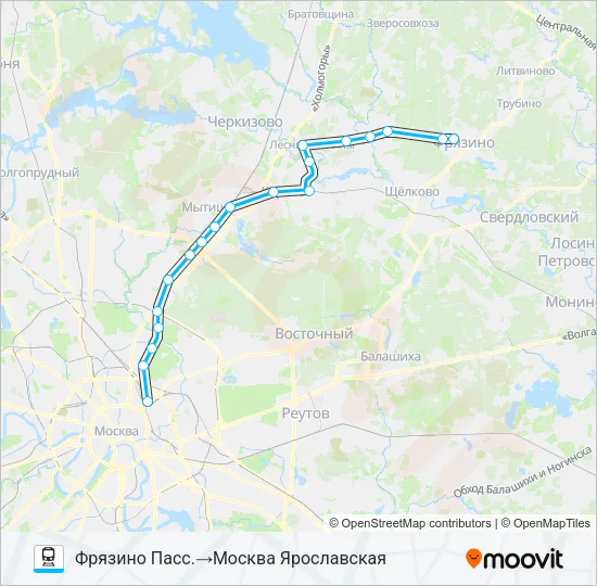 Поезд ЯРОСЛАВСКОЕ НАПРАВЛЕНИЕ: карта маршрута