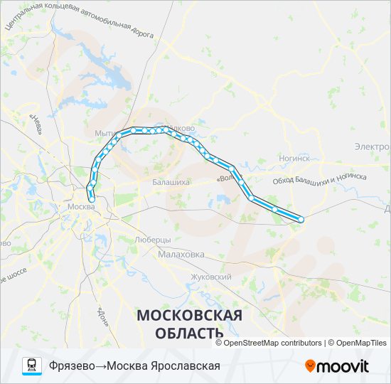 Поезд ЯРОСЛАВСКОЕ НАПРАВЛЕНИЕ: карта маршрута