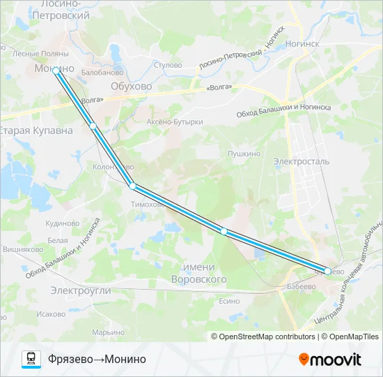Поезд ЯРОСЛАВСКОЕ НАПРАВЛЕНИЕ: карта маршрута