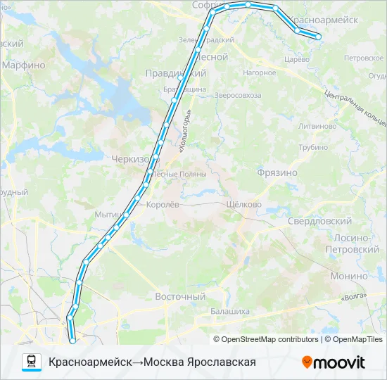 Поезд ЯРОСЛАВСКОЕ НАПРАВЛЕНИЕ: карта маршрута