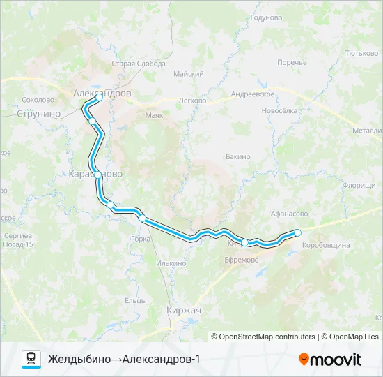 Поезд ЯРОСЛАВСКОЕ НАПРАВЛЕНИЕ: карта маршрута