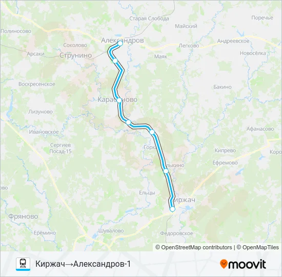 Поезд ЯРОСЛАВСКОЕ НАПРАВЛЕНИЕ: карта маршрута