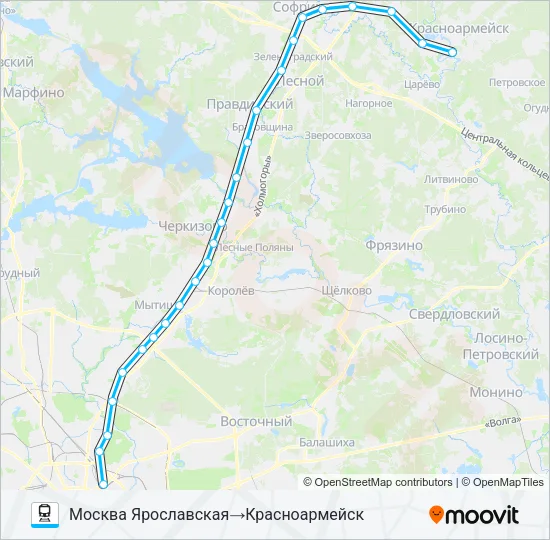 Поезд ЯРОСЛАВСКОЕ НАПРАВЛЕНИЕ: карта маршрута