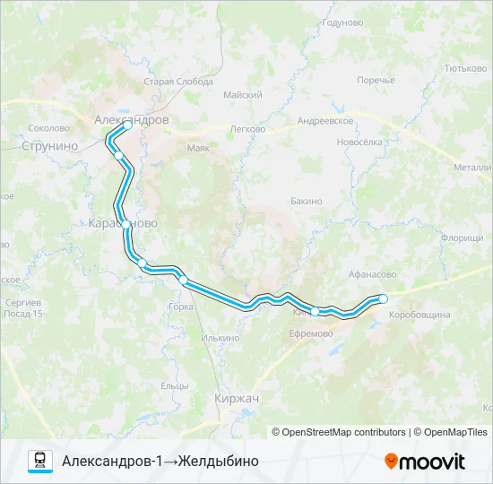 Поезд ЯРОСЛАВСКОЕ НАПРАВЛЕНИЕ: карта маршрута
