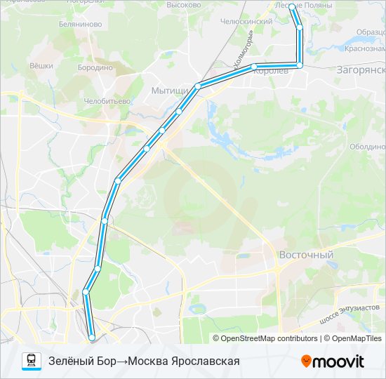 Поезд ЯРОСЛАВСКОЕ НАПРАВЛЕНИЕ: карта маршрута
