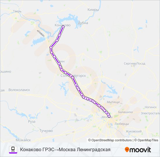 Поезд ЛЕНИНГРАДСКОЕ НАПРАВЛЕНИЕ: карта маршрута