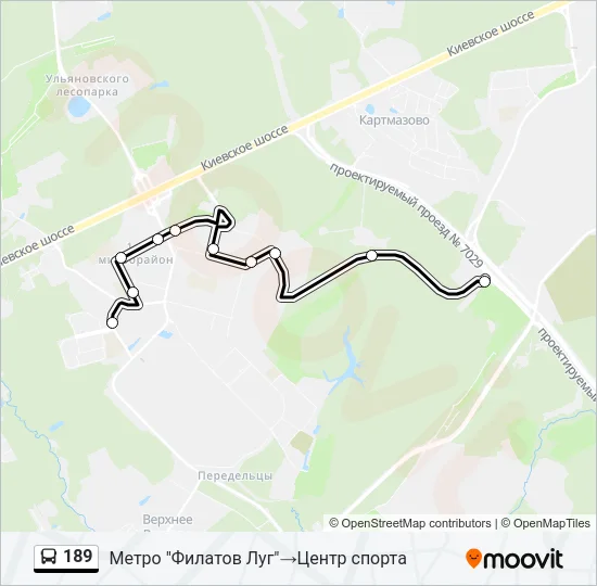 Автобус 189: карта маршрута