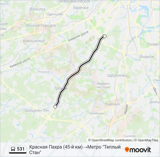 Автобус 531: карта маршрута