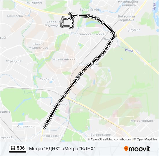 Автобус 536: карта маршрута