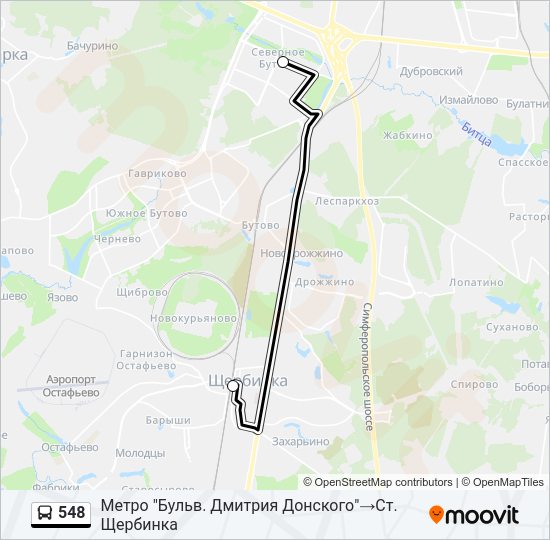 Автобус 548: карта маршрута