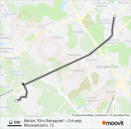 Автобус 590: карта маршрута