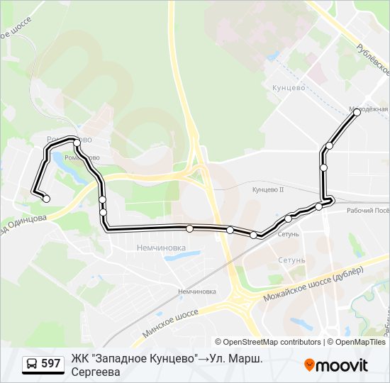 Автобус 597: карта маршрута