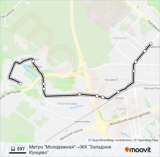 Маршрут автобуса указанием остановок на карте. 597 Маршрутка. Маршрут 597. Автобус 597 Молодежная. 597 Автобус Москва.