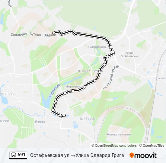 Карта маршруток 94. Автобус 691. 691 Автобус маршрут. Остафьевское шоссе на карте. Маршрут 691 автобуса Москва остановки на карте.