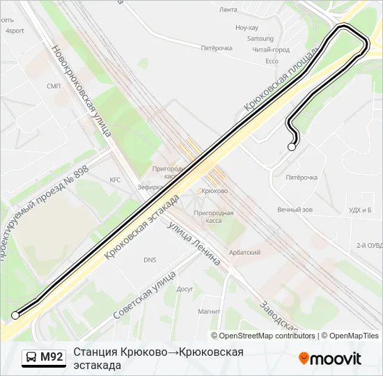 Автобус М92: карта маршрута