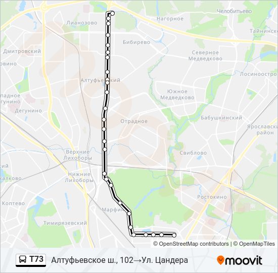 Автобус Т73: карта маршрута