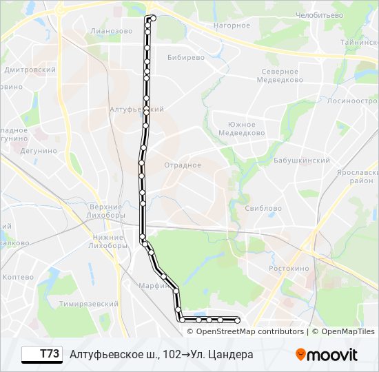 Автобус Т73: карта маршрута