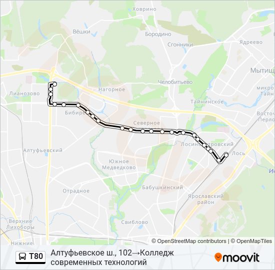 Автобус Т80: карта маршрута