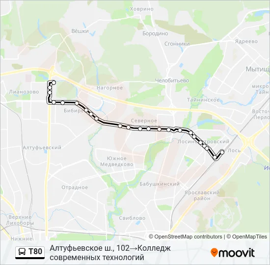 Т80 Bus Line Map