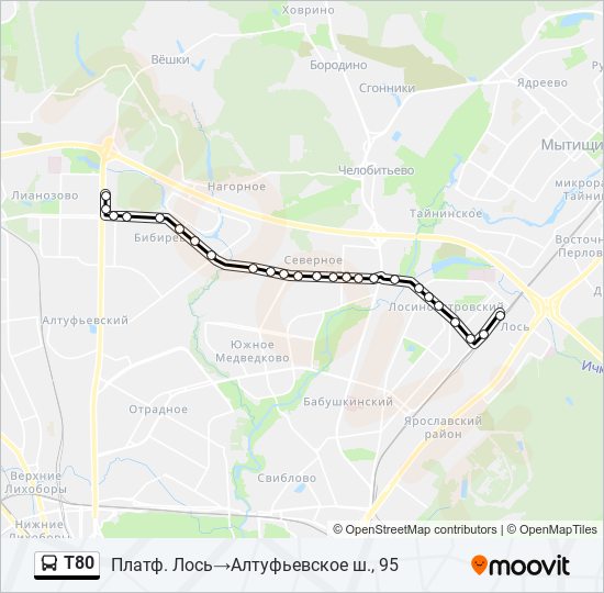 Т80 bus Line Map